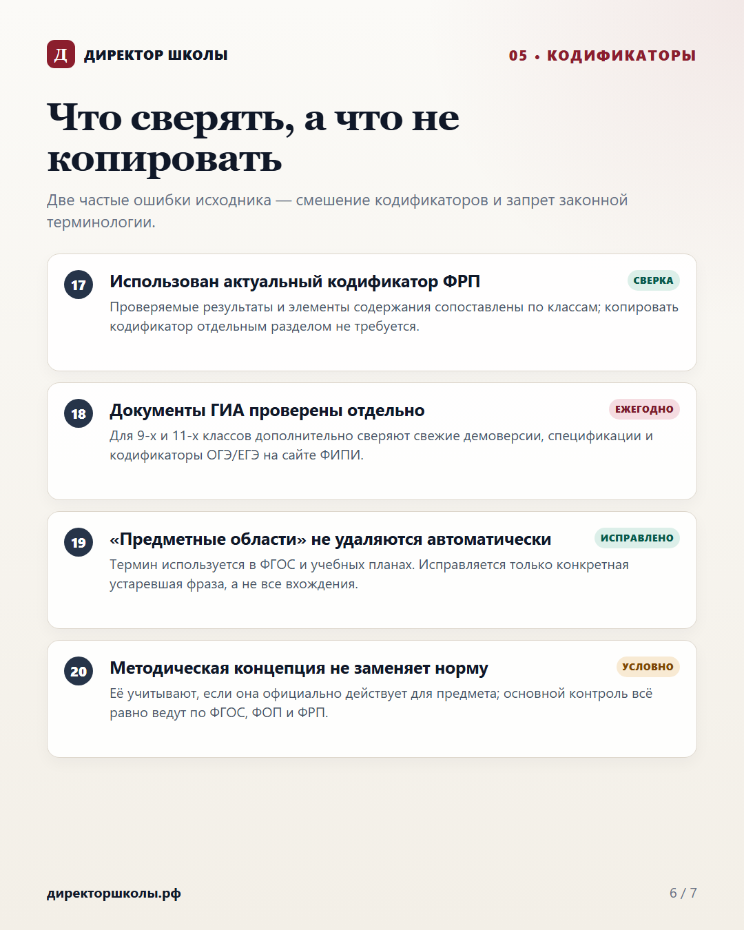 Что сверять, а что не копировать