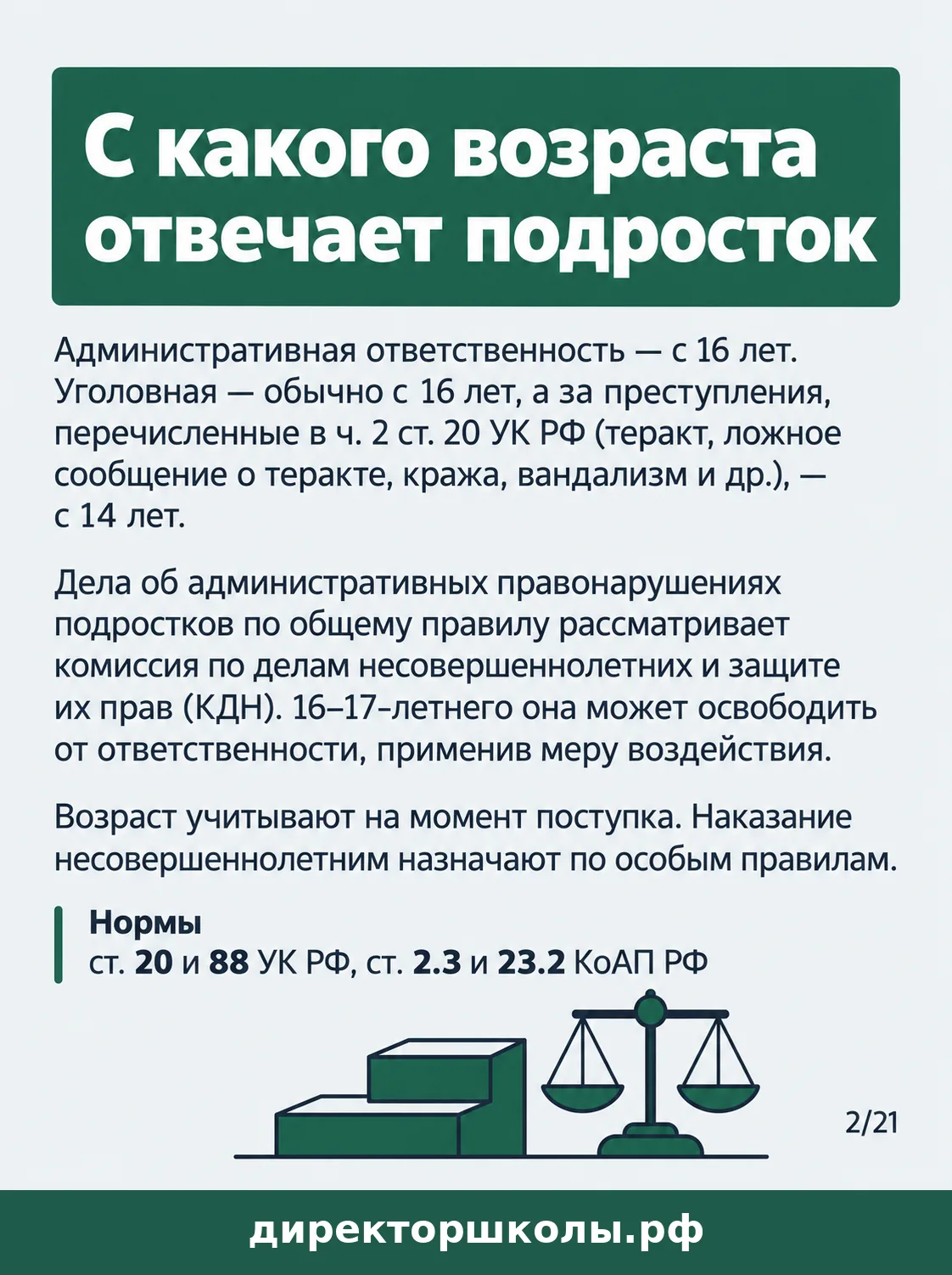 Памятка «С какого возраста отвечает подросток»