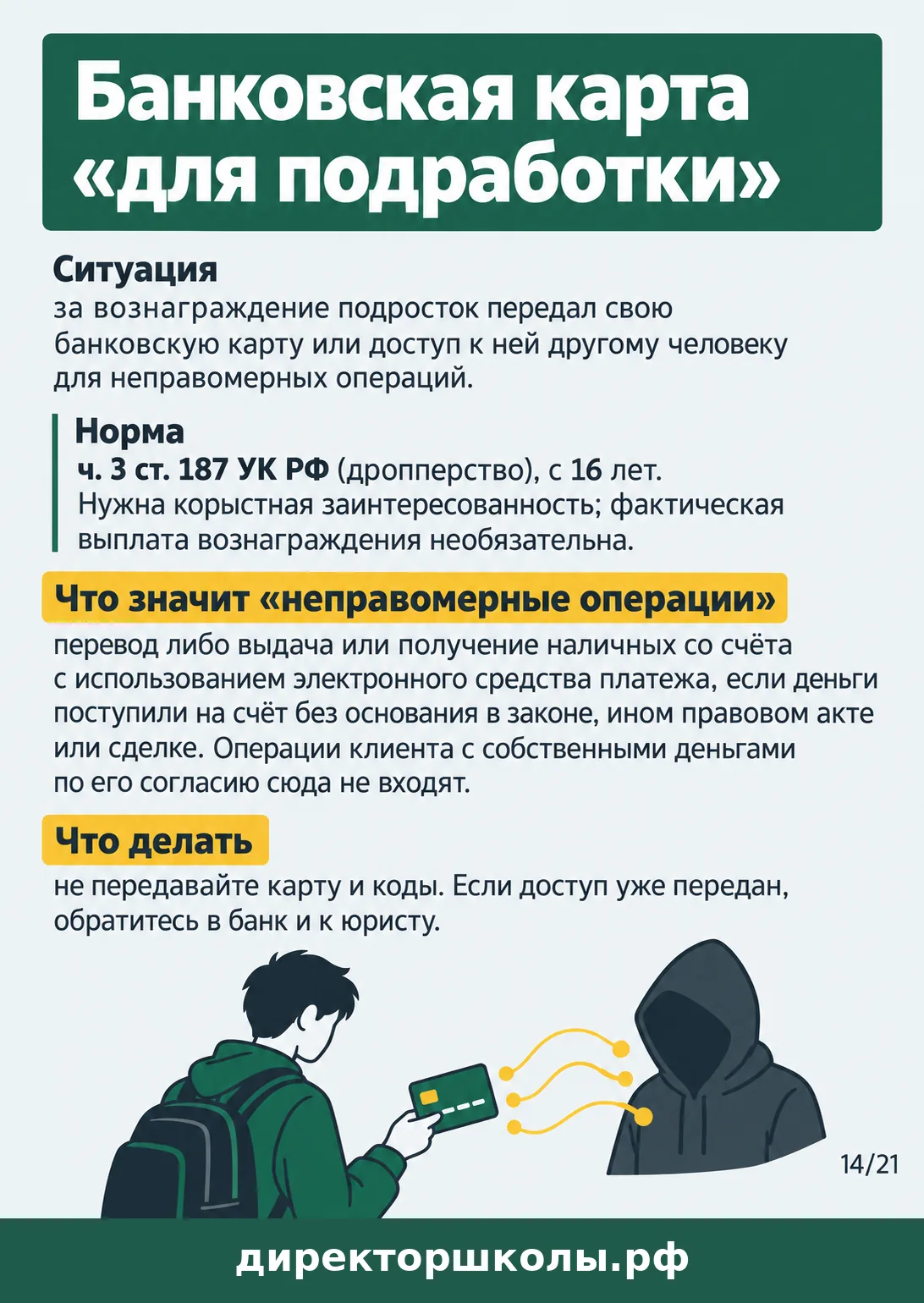 Памятка «Банковская карта «для подработки»»