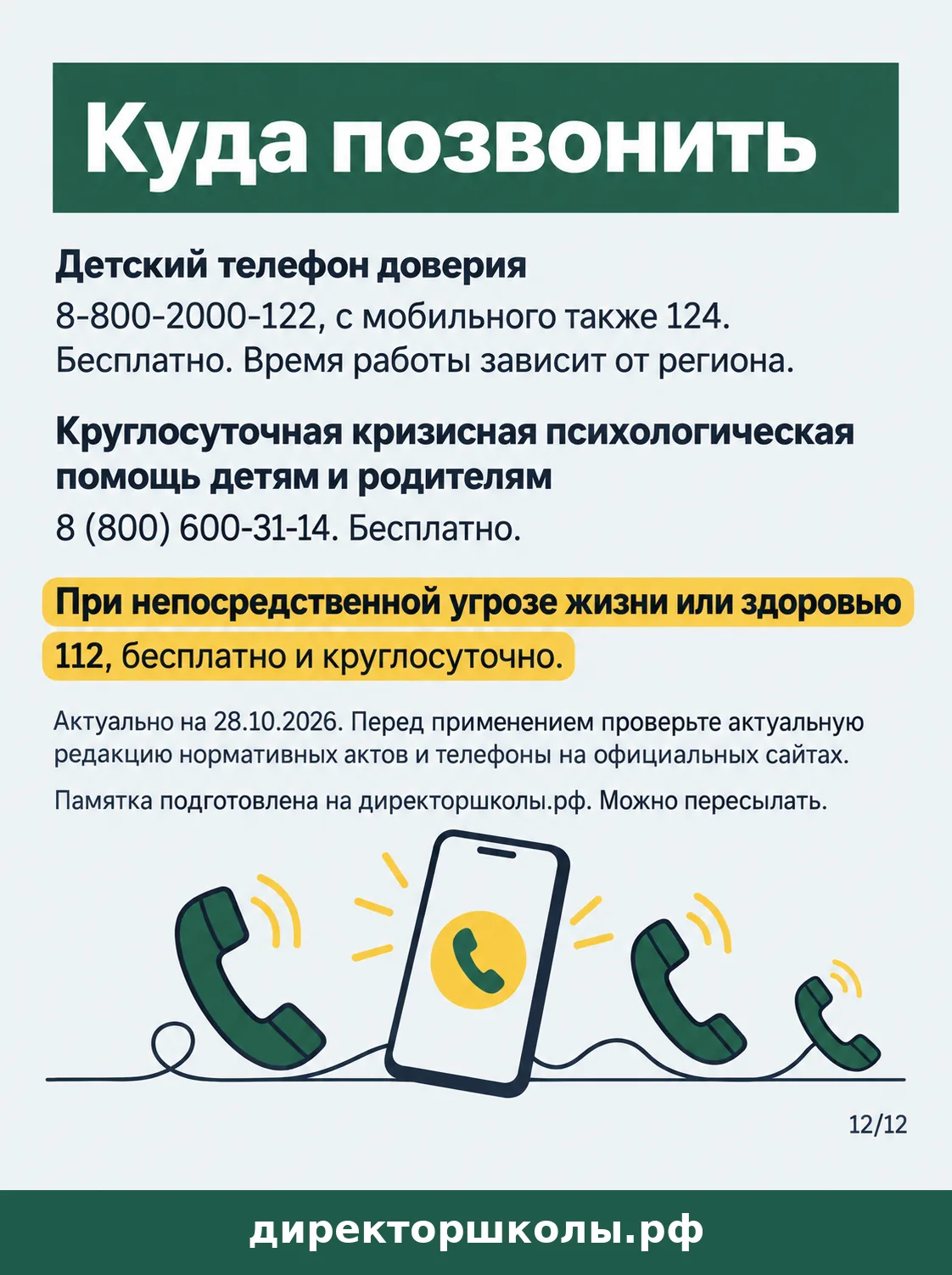 Памятка «Куда позвонить»