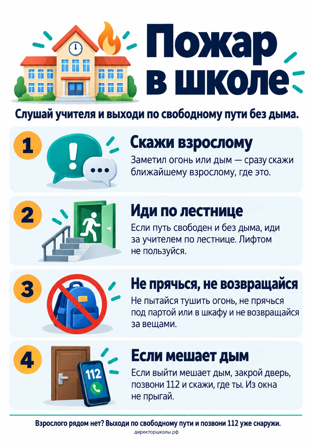 Памятка «Пожар в школе»: четыре пункта для школьника