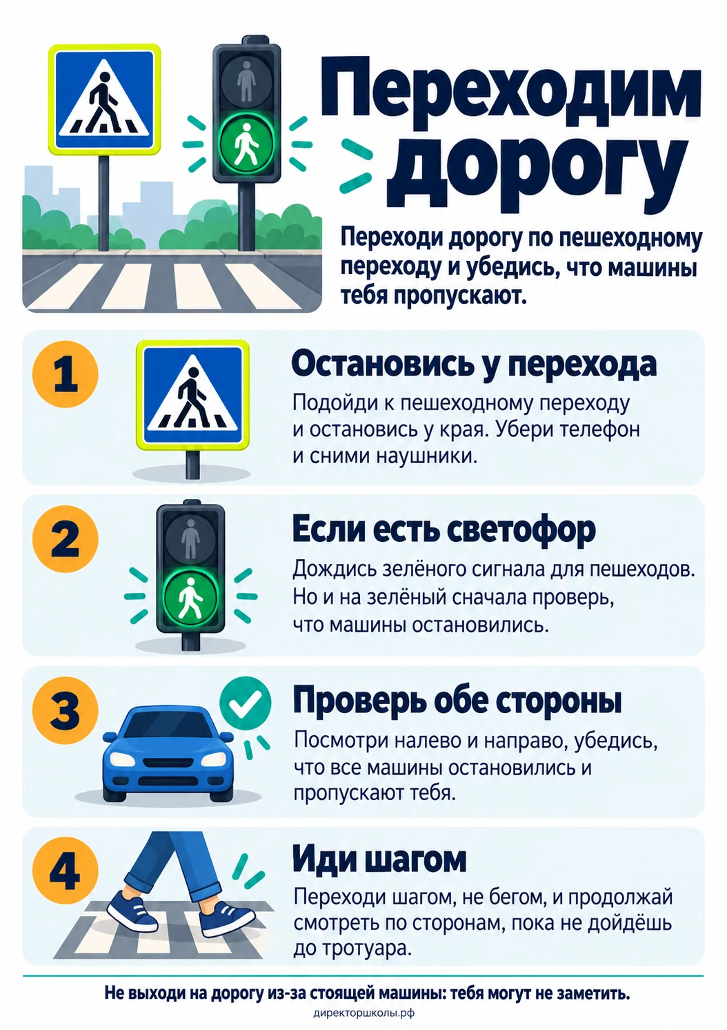 Памятка «Переходим дорогу»: четыре пункта для школьника