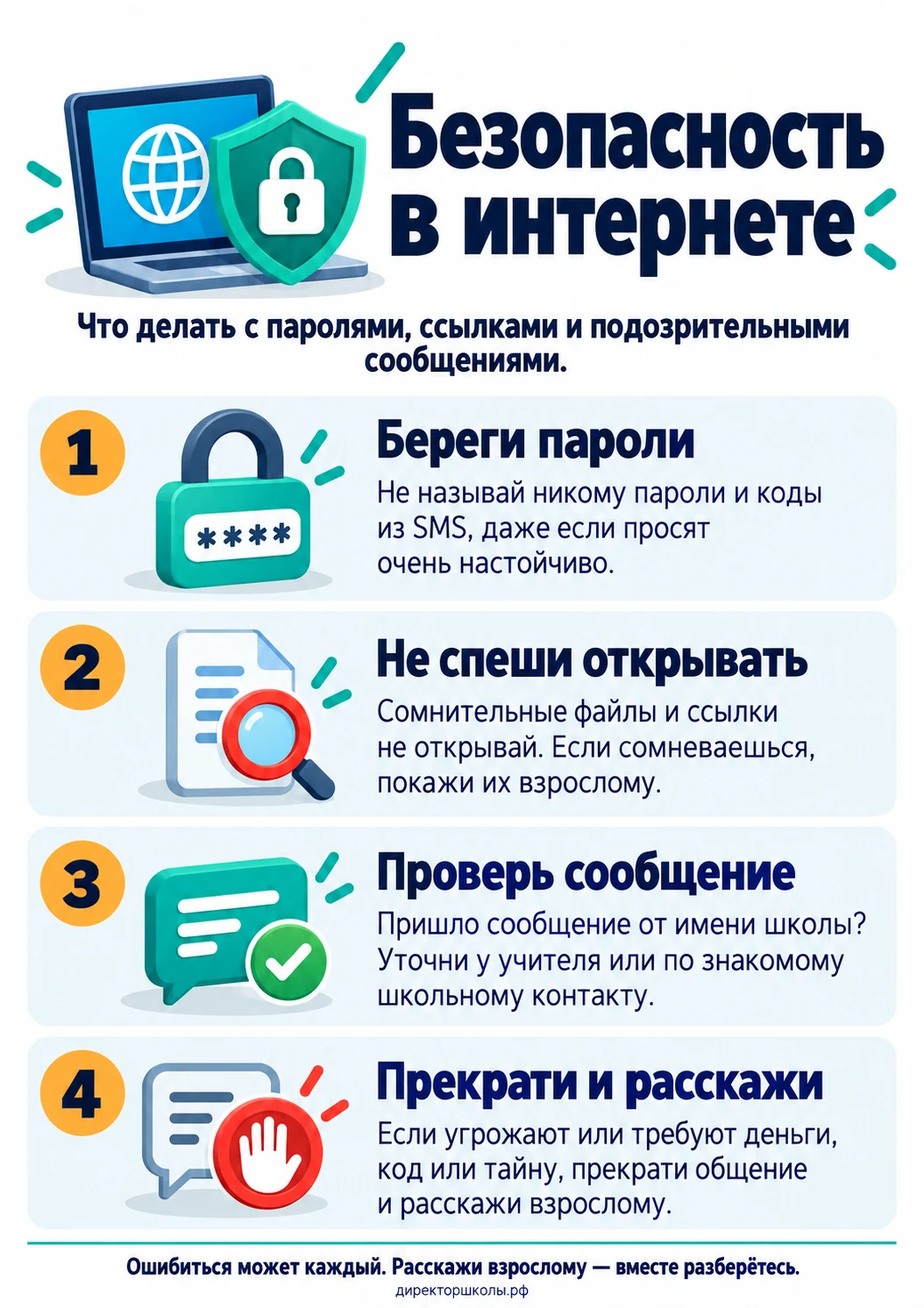 Памятка «Безопасность в интернете»: четыре пункта для школьника